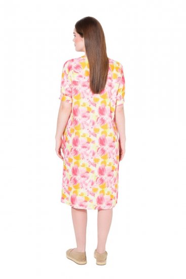 Ulla Popken 836739 Vestido de mistura de linho floral Branco - Vestidos de verão - Vestidos de verão plus size