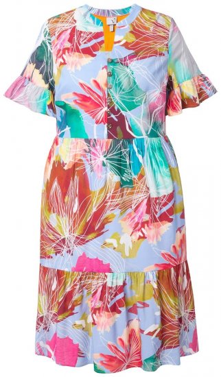 Ulla Popken 836746 Vestido midi floral com folhos Azul claro - Vestidos midi - Vestidos Midi Tamanhos Grandes