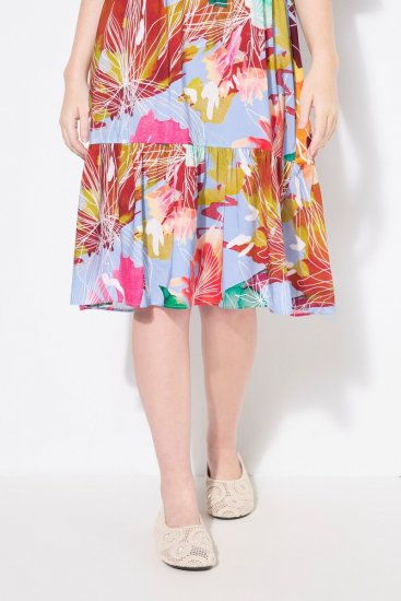 Ulla Popken 836746 Vestido midi floral com folhos Azul claro - Vestidos midi - Vestidos Midi Tamanhos Grandes