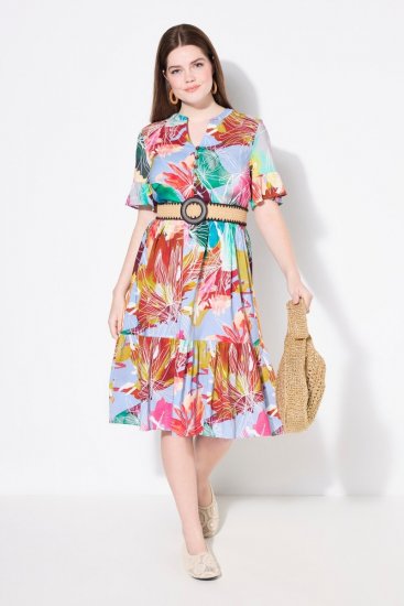 Ulla Popken 836746 Vestido midi floral com folhos Azul claro - Vestidos midi - Vestidos Midi Tamanhos Grandes