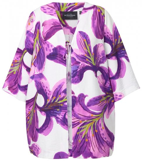 Ulla Popken 838105 Casaco aberto com laço Violeta - Cardigans - Casacos de malha femininos plus size