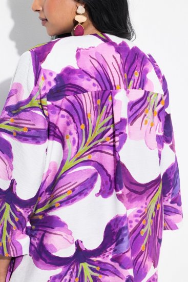 Ulla Popken 838105 Casaco aberto com laço Violeta - Cardigans - Casacos de malha femininos plus size