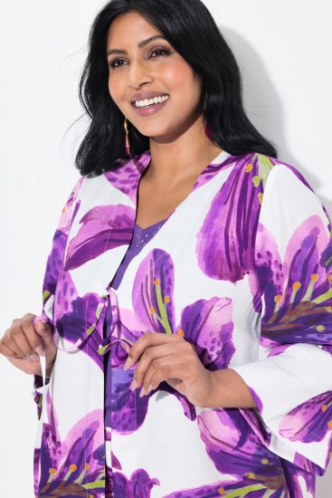 Ulla Popken 838105 Casaco aberto com laço Violeta - Cardigans - Casacos de malha femininos plus size