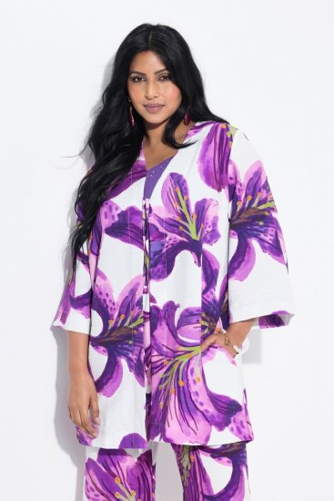 Ulla Popken 838105 Casaco aberto com laço Violeta - Cardigans - Casacos de malha femininos plus size