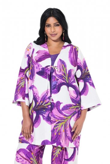 Ulla Popken 838105 Casaco aberto com laço Violeta - Cardigans - Casacos de malha femininos plus size