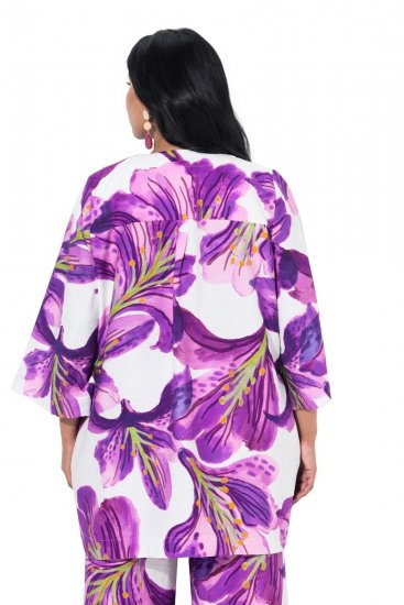 Ulla Popken 838105 Casaco aberto com laço Violeta - Cardigans - Casacos de malha femininos plus size