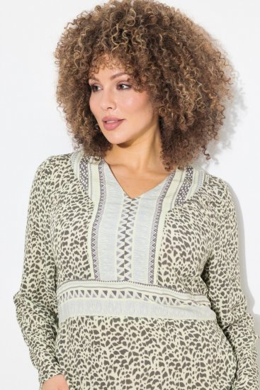 Ulla Popken 838120 Vestido estampado com decote em V Verde claro - Vestidos mini - Vestidos Curtos Plus Size