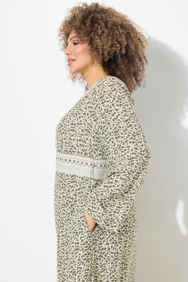 Ulla Popken 838120 Vestido estampado com decote em V Verde claro - Vestidos mini - Vestidos Curtos Plus Size