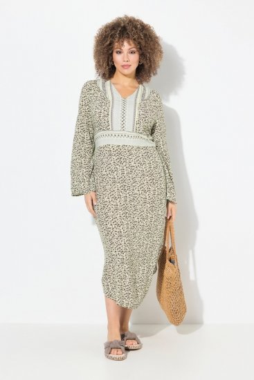 Ulla Popken 838120 Vestido estampado com decote em V Verde claro - Vestidos mini - Vestidos Curtos Plus Size
