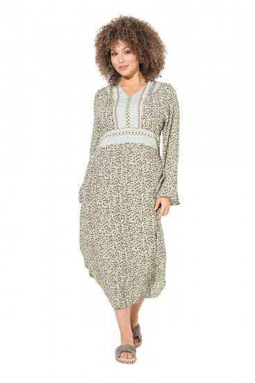 Ulla Popken 838120 Vestido estampado com decote em V Verde claro - Vestidos mini - Vestidos Curtos Plus Size