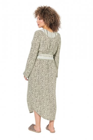 Ulla Popken 838120 Vestido estampado com decote em V Verde claro - Vestidos mini - Vestidos Curtos Plus Size