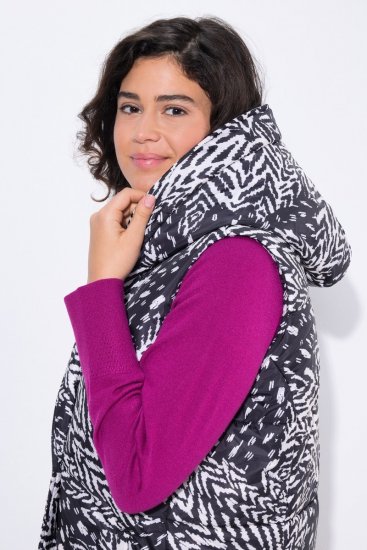 Ulla Popken 838435 Colete comprido acolchoado estampado Preto - Coletes - 
