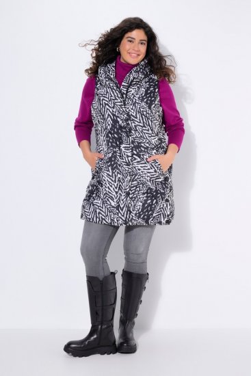 Ulla Popken 838435 Colete comprido acolchoado estampado Preto - Coletes - 