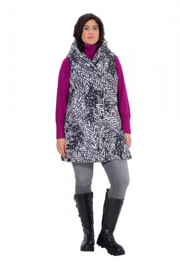 Ulla Popken 838435 Colete comprido acolchoado estampado Preto - Coletes - 