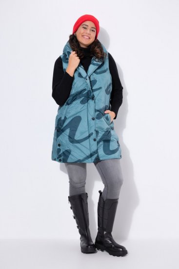 Ulla Popken 838435 Colete comprido acolchoado estampado Verde acinzentado - Coletes - 