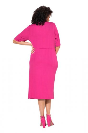Ulla Popken 838765 Vestido de jersey de manga curta com decote em V Rosa - Vestidos - Vestidos para todos os tamanhos
