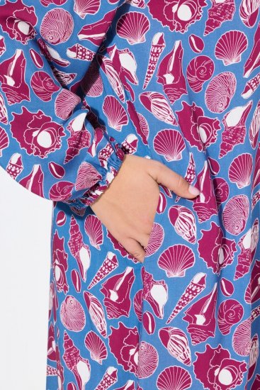 Ulla Popken 838839 Vestido camiseiro estampado Petróleo - Vestidos midi - Vestidos Midi Tamanhos Grandes