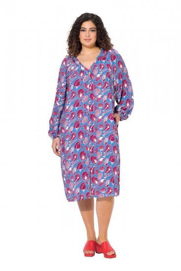 Ulla Popken 838839 Vestido camiseiro estampado Petróleo - Vestidos midi - Vestidos Midi Tamanhos Grandes