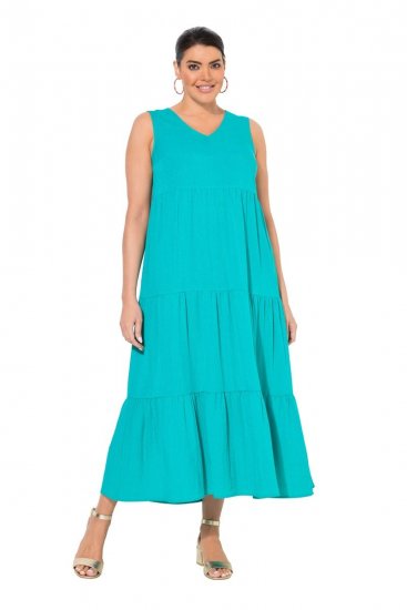 Ulla Popken 839135 Vestido comprido sem mangas Turquesa - Vestidos maxi - Vestidos maxi plus size para mulher