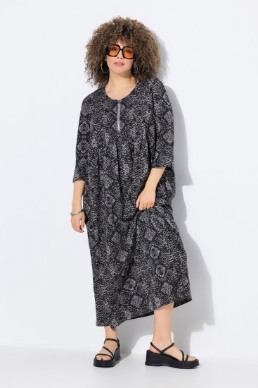 Ulla Popken 839518 Vestido com padrão animal e manga 3/4 Antracite - Vestidos maxi - Vestidos maxi plus size para mulher