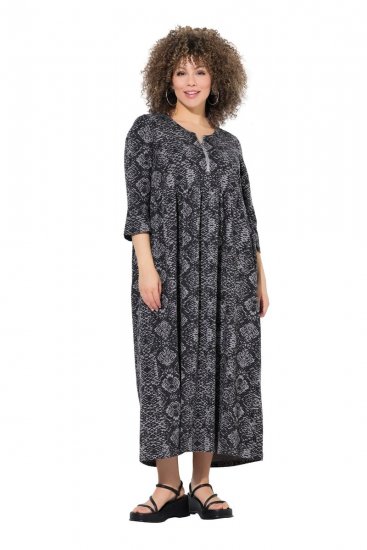 Ulla Popken 839518 Vestido com padrão animal e manga 3/4 Antracite - Vestidos maxi - Vestidos maxi plus size para mulher