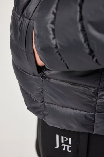 JAY-PI Lightly Quilted Jacket with a Hoodie Black - Casacos - Casacos Homem Tamanhos Grandes