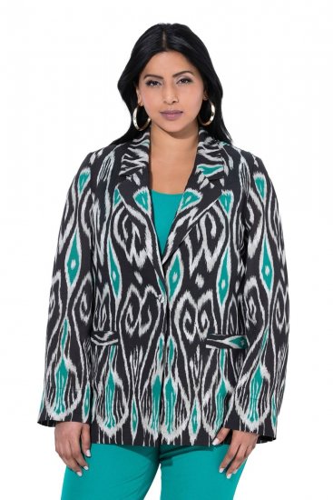 Ulla Popken 839961 Blazer padronizado em mistura de linho Preto - Blazers e Coletes - Blazers em Tamanhos Grandes