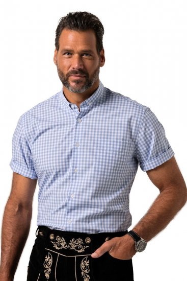 JP1880 Shirt Traditional Short Sleeve Checked Light Blue - Camisas - Camisas Homem Tamanhos Grandes