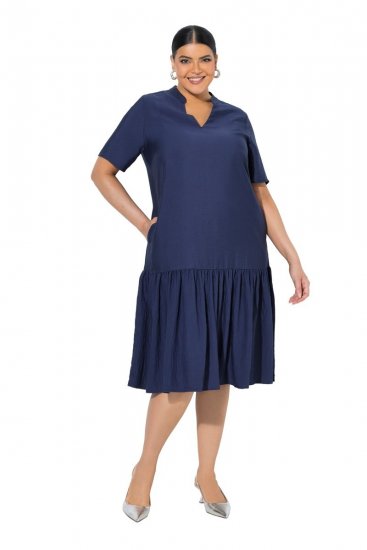 Ulla Popken 840367 Vestido midi de manga curta com decote em V Azul-marinho - Vestidos midi - Vestidos Midi Tamanhos Grandes