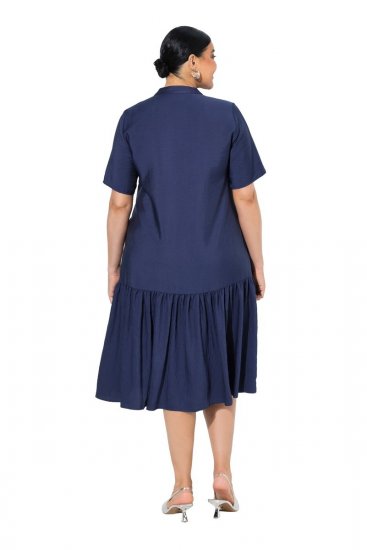 Ulla Popken 840367 Vestido midi de manga curta com decote em V Azul-marinho - Vestidos midi - Vestidos Midi Tamanhos Grandes