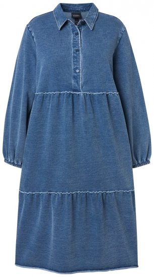 Ulla Popken 840972 Vestido de sweat com folhos Índigo - Vestidos de moletom - 