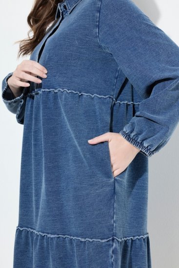 Ulla Popken 840972 Vestido de sweat com folhos Índigo - Vestidos de moletom - 