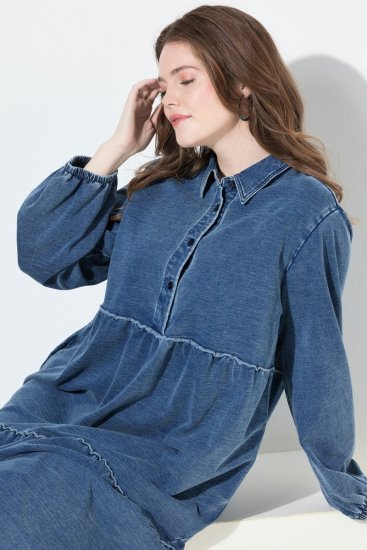 Ulla Popken 840972 Vestido de sweat com folhos Índigo - Vestidos de moletom - 