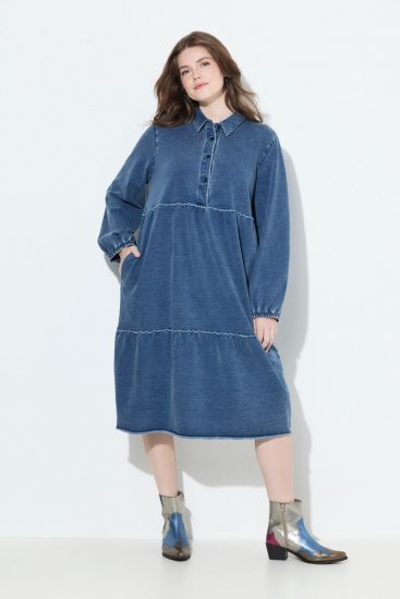 Ulla Popken 840972 Vestido de sweat com folhos Índigo - Vestidos de moletom - 