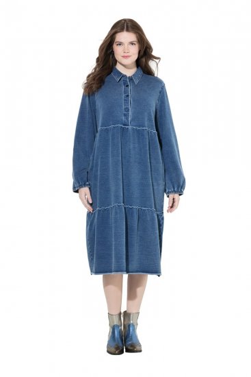 Ulla Popken 840972 Vestido de sweat com folhos Índigo - Vestidos de moletom - 