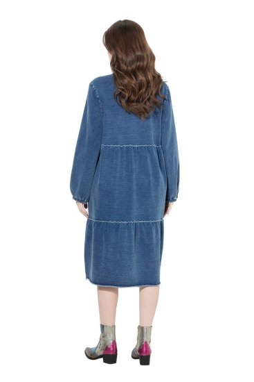 Ulla Popken 840972 Vestido de sweat com folhos Índigo - Vestidos de moletom - 