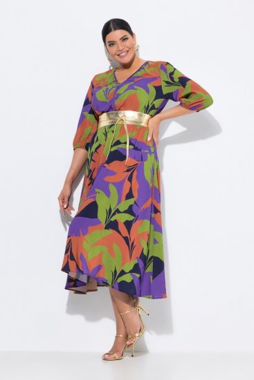 Ulla Popken 841034 Vestido estampado com manga 3/4 Azul-marinho - Vestidos maxi - Vestidos maxi plus size para mulher