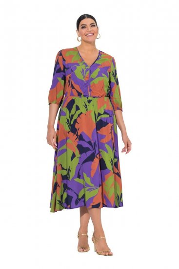 Ulla Popken 841034 Vestido estampado com manga 3/4 Azul-marinho - Vestidos maxi - Vestidos maxi plus size para mulher