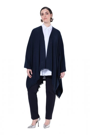 Ulla Popken 841117 Poncho de malha oversize com strass Azul-marinho - Ponchos e capas - 