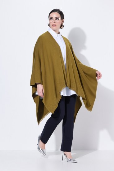 Ulla Popken 841117 Poncho de malha oversize com strass Verde azeitona - Ponchos e capas - 
