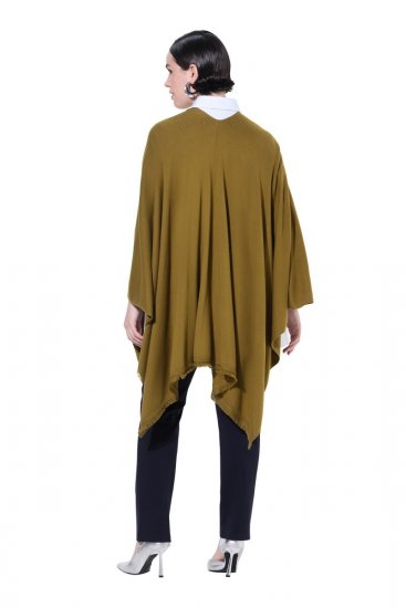 Ulla Popken 841117 Poncho de malha oversize com strass Verde azeitona - Ponchos e capas - 