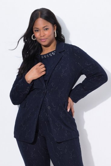 Ulla Popken 841163 Blazer em malha jacquard Azul-marinho - Blazers e Coletes - Blazers em Tamanhos Grandes