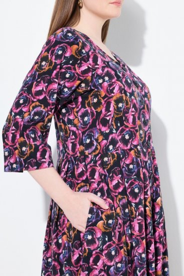Ulla Popken 841219 Vestido comprido floral Roxo escuro - Vestidos maxi - Vestidos maxi plus size para mulher