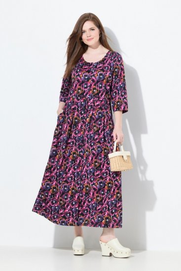 Ulla Popken 841219 Vestido comprido floral Roxo escuro - Vestidos maxi - Vestidos maxi plus size para mulher