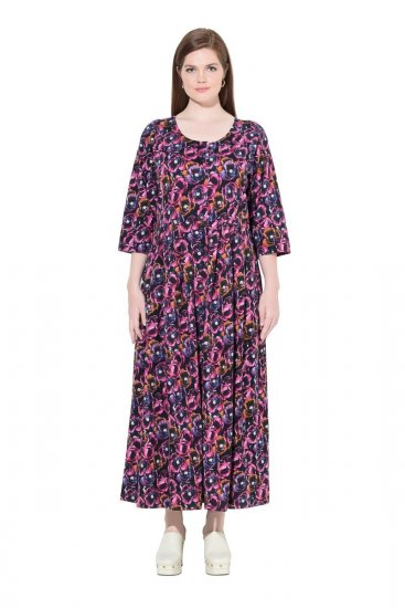 Ulla Popken 841219 Vestido comprido floral Roxo escuro - Vestidos maxi - Vestidos maxi plus size para mulher