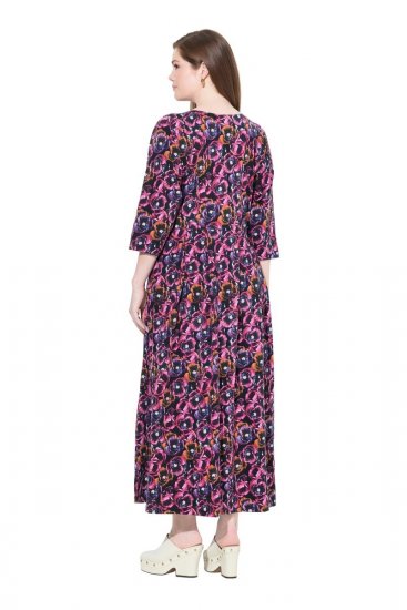 Ulla Popken 841219 Vestido comprido floral Roxo escuro - Vestidos maxi - Vestidos maxi plus size para mulher