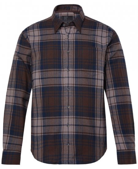 JP1880 Shirt Flannel Long Sleeve Dark Brown - Camisas - Camisas Homem Tamanhos Grandes