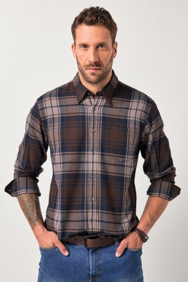 JP1880 Shirt Flannel Long Sleeve Dark Brown - Camisas - Camisas Homem Tamanhos Grandes
