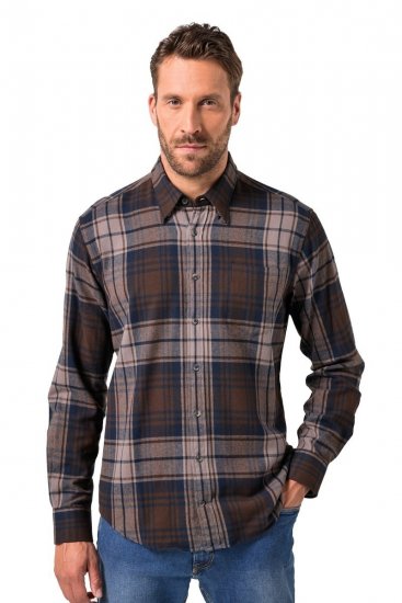 JP1880 Shirt Flannel Long Sleeve Dark Brown - Camisas - Camisas Homem Tamanhos Grandes