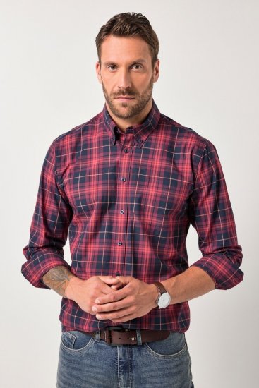 JP1880 Checked Shirt Long Sleeve Red - Camisas - Camisas Homem Tamanhos Grandes